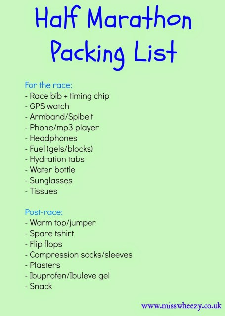 Half Marathon Race Day Packing List